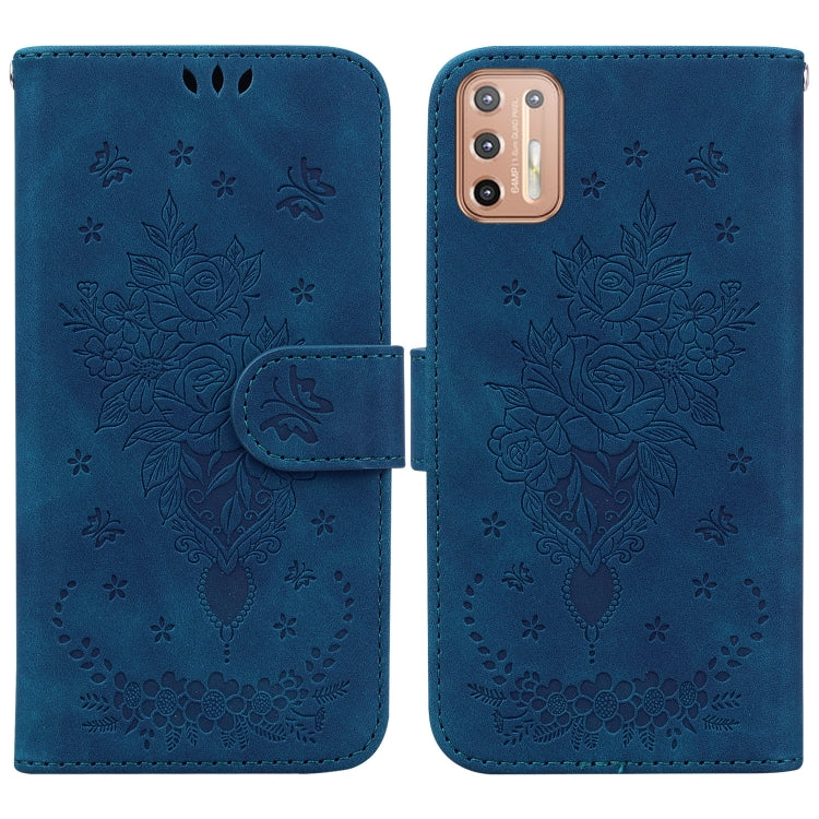 For Motorola Moto G30 / G10 / G20 Butterfly Rose Embossed Leather Phone Case