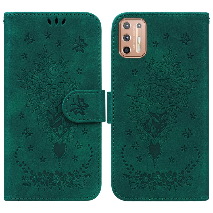 For Motorola Moto G30 / G10 / G20 Butterfly Rose Embossed Leather Phone Case