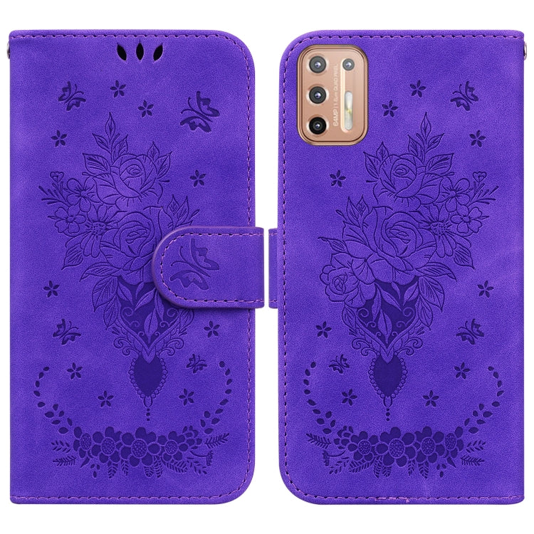 For Motorola Moto G30 / G10 / G20 Butterfly Rose Embossed Leather Phone Case