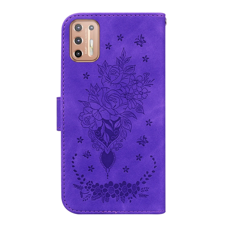 For Motorola Moto G30 / G10 / G20 Butterfly Rose Embossed Leather Phone Case