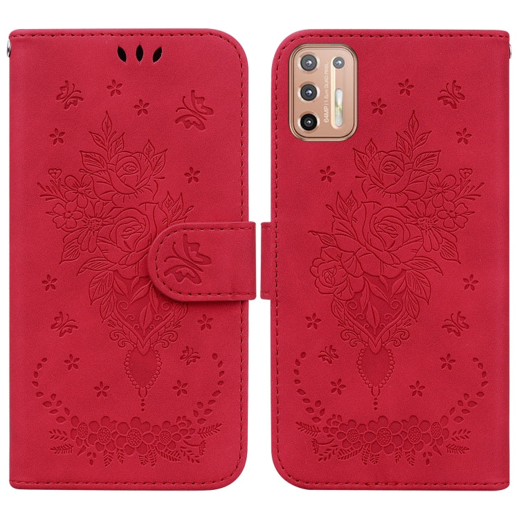For Motorola Moto G30 / G10 / G20 Butterfly Rose Embossed Leather Phone Case