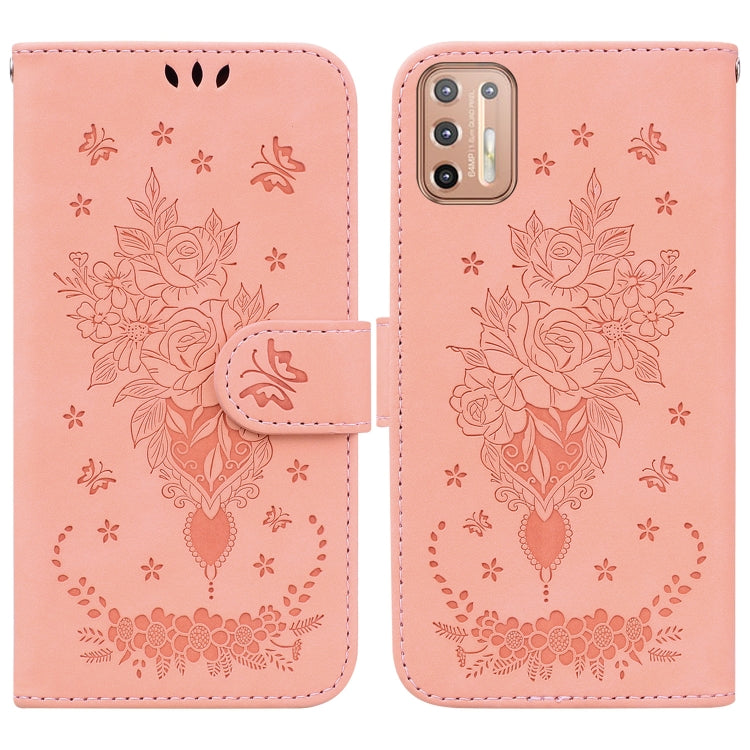 For Motorola Moto G30 / G10 / G20 Butterfly Rose Embossed Leather Phone Case