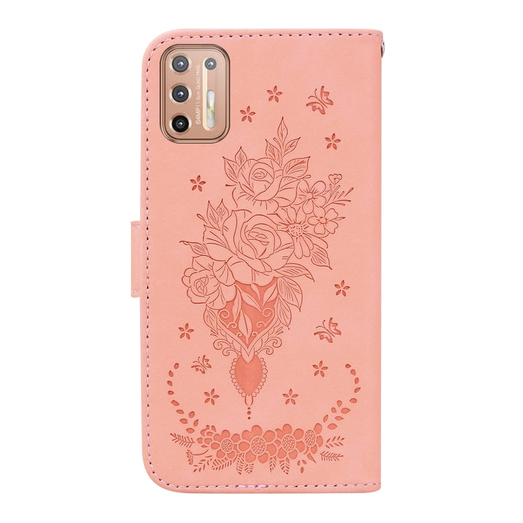 For Motorola Moto G30 / G10 / G20 Butterfly Rose Embossed Leather Phone Case