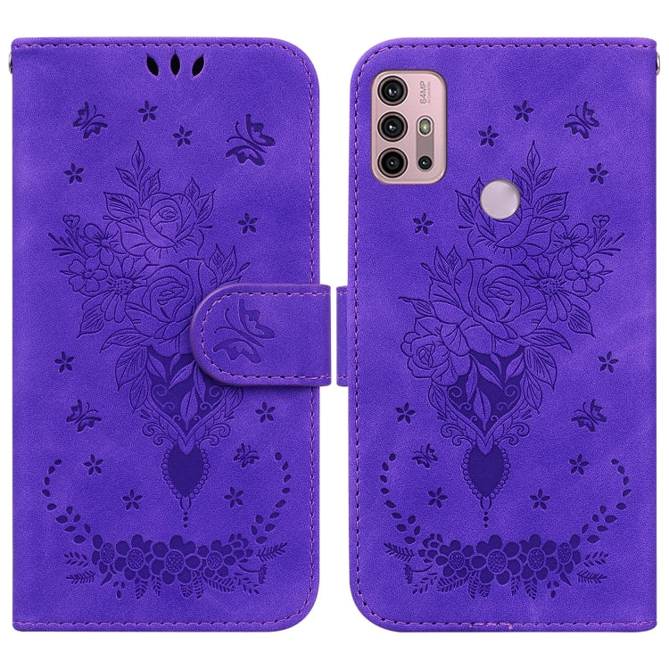 For Motorola Moto G31 / G41 Butterfly Rose Embossed Leather Phone Case
