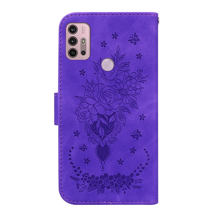 For Motorola Moto G31 / G41 Butterfly Rose Embossed Leather Phone Case