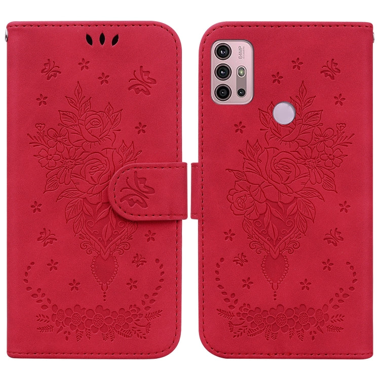For Motorola Moto G31 / G41 Butterfly Rose Embossed Leather Phone Case