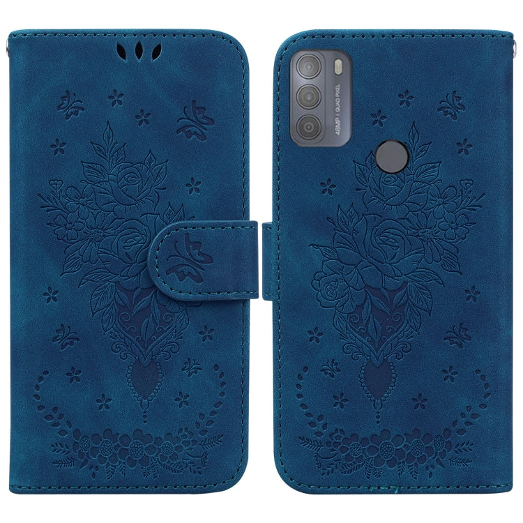 For Motorola Moto G50 Butterfly Rose Embossed Leather Phone Case