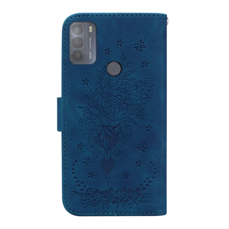 For Motorola Moto G50 Butterfly Rose Embossed Leather Phone Case