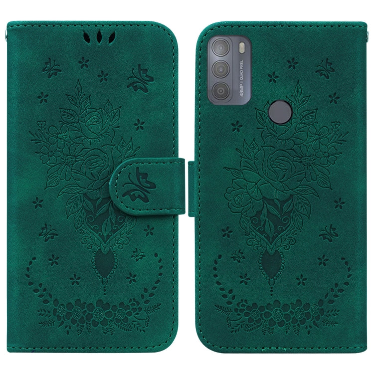 For Motorola Moto G50 Butterfly Rose Embossed Leather Phone Case