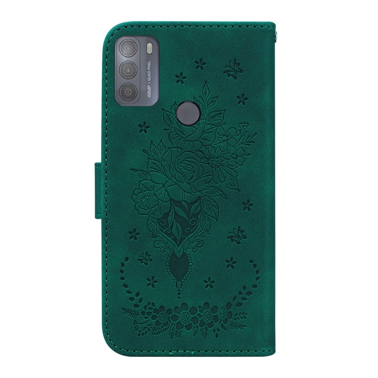 For Motorola Moto G50 Butterfly Rose Embossed Leather Phone Case