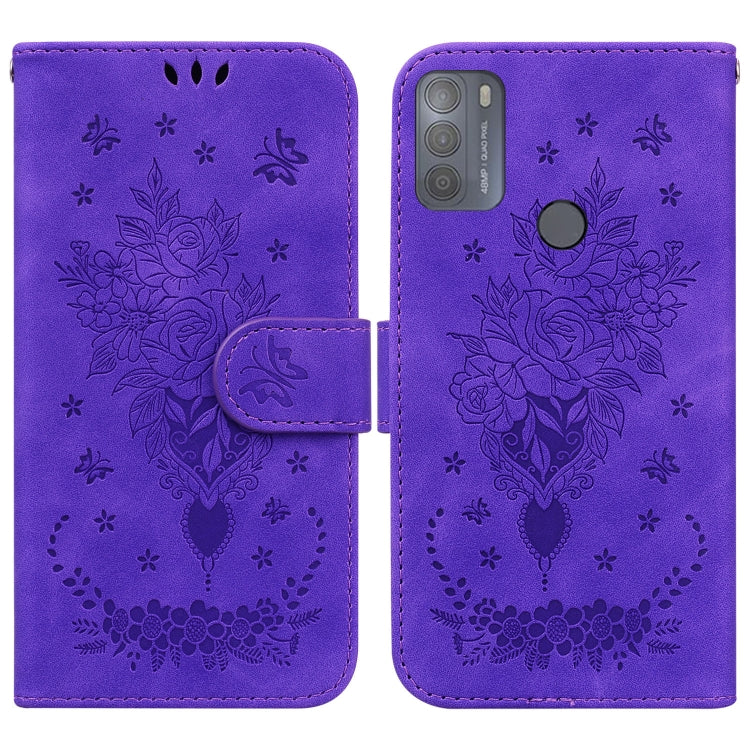 For Motorola Moto G50 Butterfly Rose Embossed Leather Phone Case