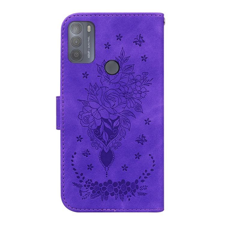 For Motorola Moto G50 Butterfly Rose Embossed Leather Phone Case