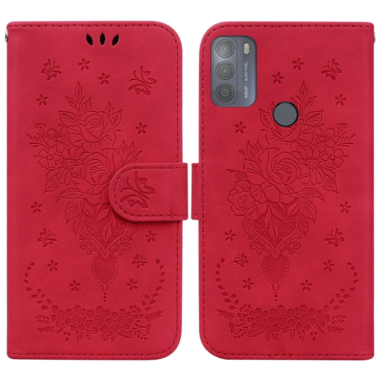 For Motorola Moto G50 Butterfly Rose Embossed Leather Phone Case