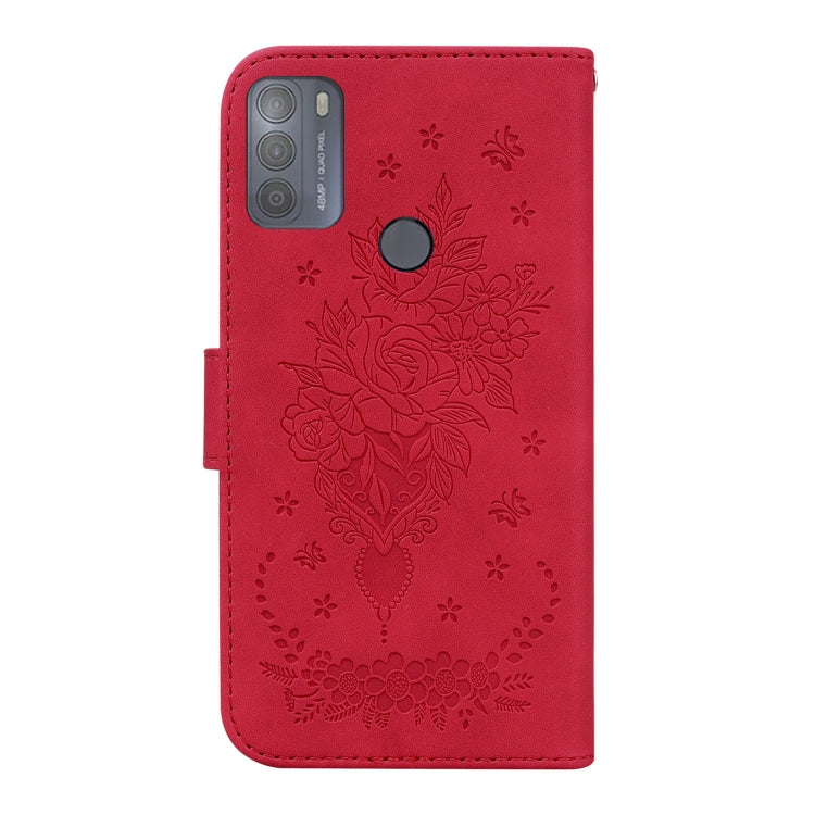 For Motorola Moto G50 Butterfly Rose Embossed Leather Phone Case