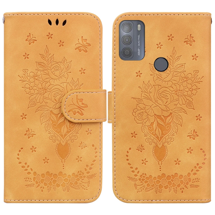 For Motorola Moto G50 Butterfly Rose Embossed Leather Phone Case