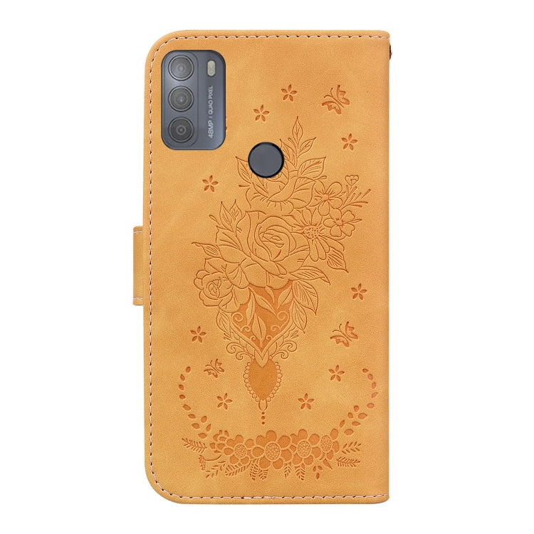 For Motorola Moto G50 Butterfly Rose Embossed Leather Phone Case