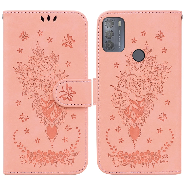 For Motorola Moto G50 Butterfly Rose Embossed Leather Phone Case