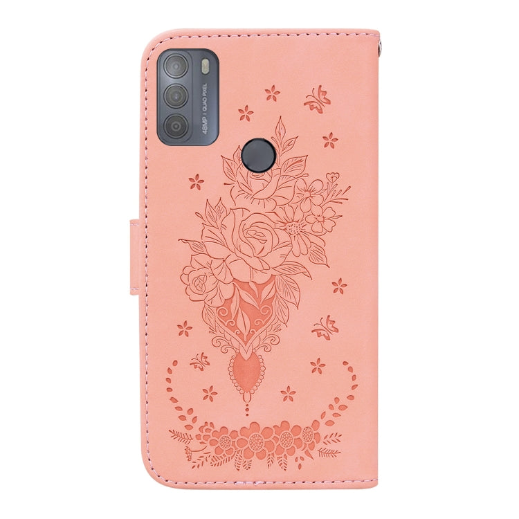 For Motorola Moto G50 Butterfly Rose Embossed Leather Phone Case