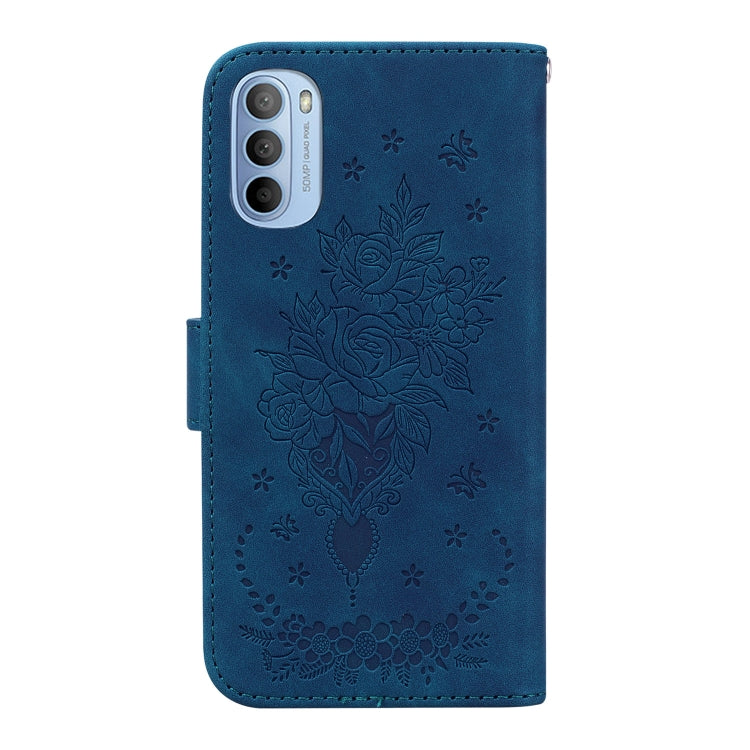For Motorola Moto G51 Butterfly Rose Embossed Leather Phone Case