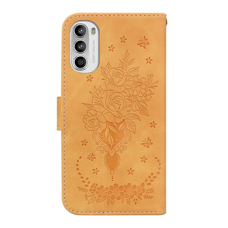 For Motorola Moto G52 Butterfly Rose Embossed Leather Phone Case