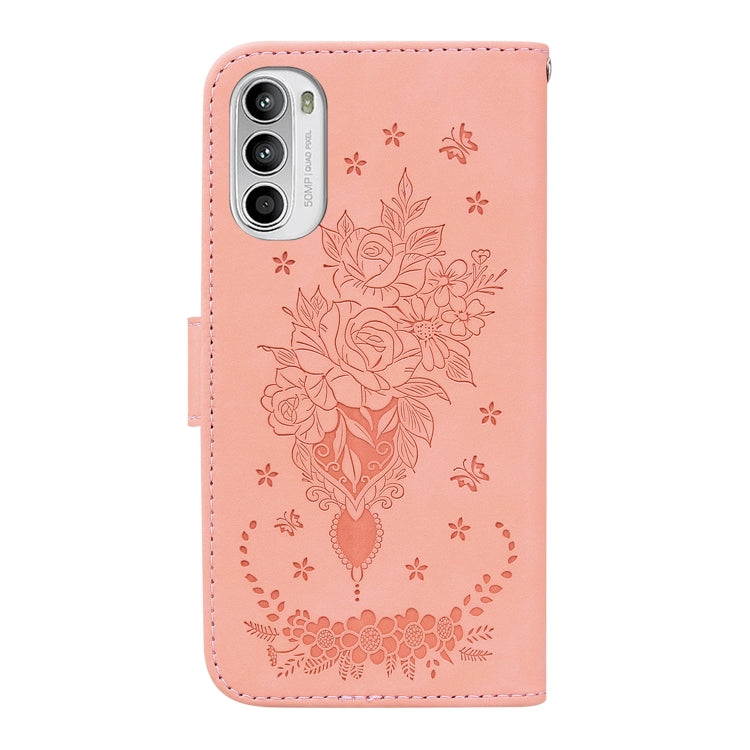For Motorola Moto G52 Butterfly Rose Embossed Leather Phone Case