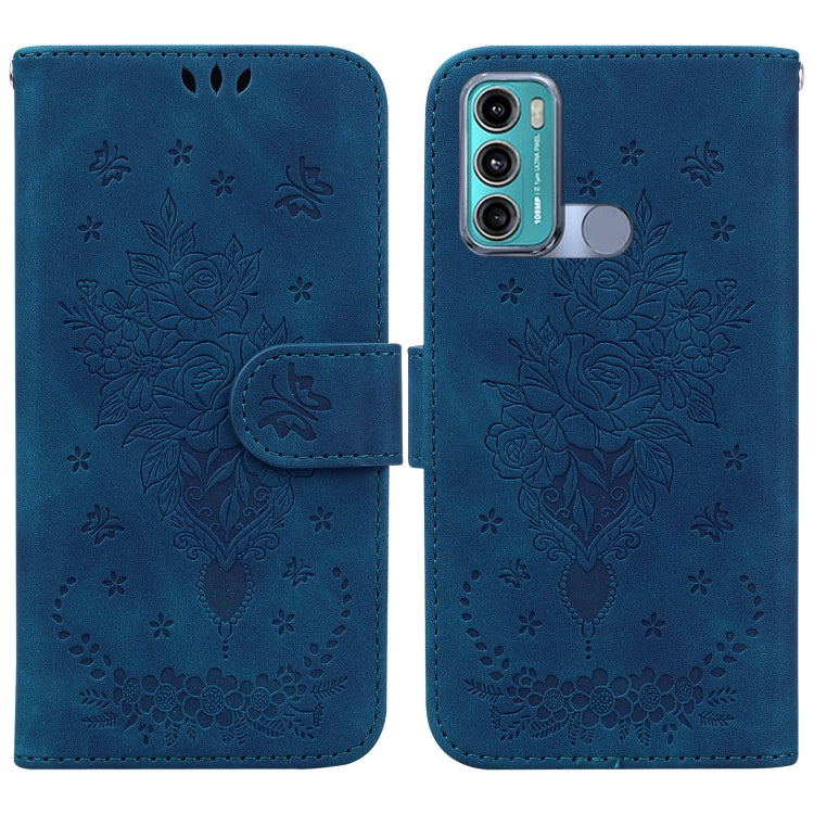 For Motorola Moto G60 / G40 Fusion Butterfly Rose Embossed Leather Phone Case