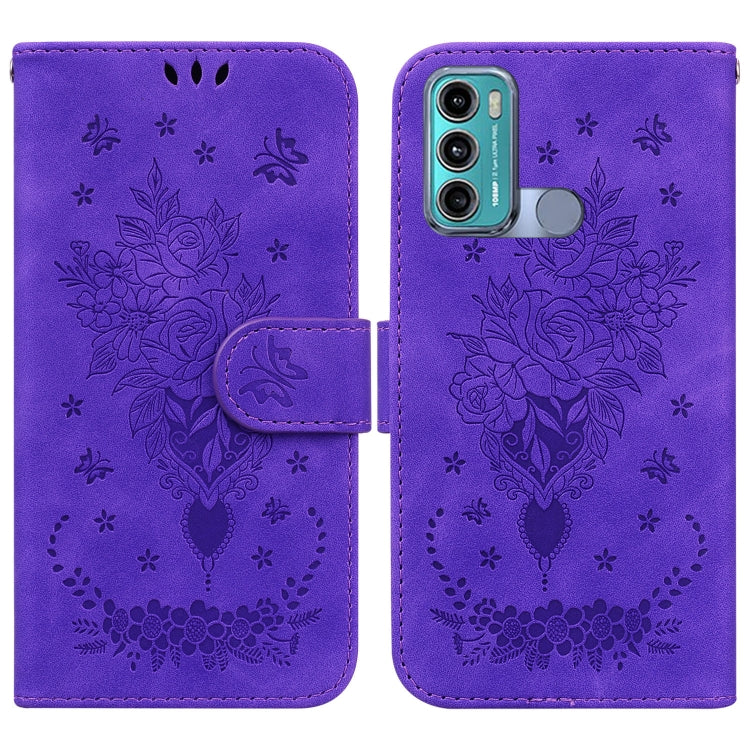 For Motorola Moto G60 / G40 Fusion Butterfly Rose Embossed Leather Phone Case