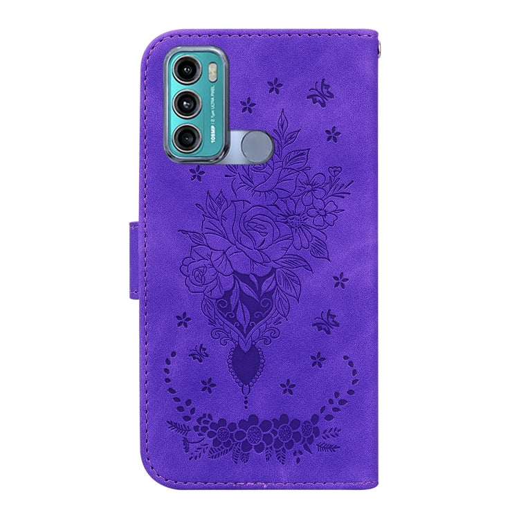 For Motorola Moto G60 / G40 Fusion Butterfly Rose Embossed Leather Phone Case