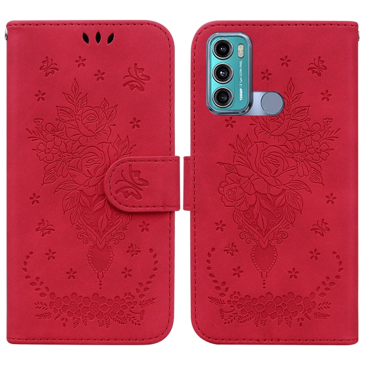 For Motorola Moto G60 / G40 Fusion Butterfly Rose Embossed Leather Phone Case