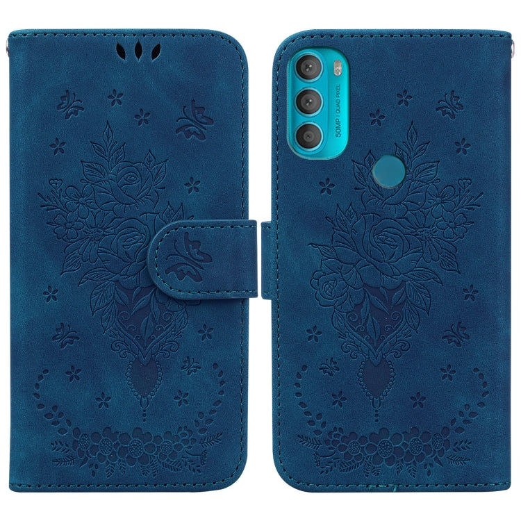 For Motorola Moto G71 Butterfly Rose Embossed Leather Phone Case