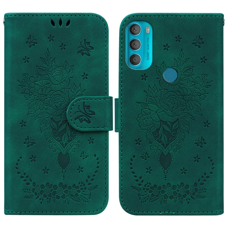 For Motorola Moto G71 Butterfly Rose Embossed Leather Phone Case