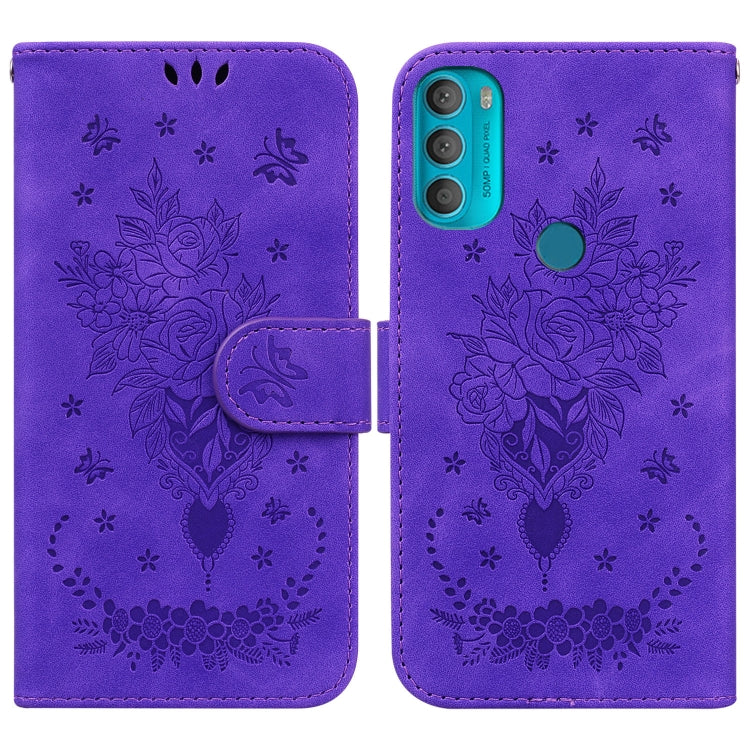 For Motorola Moto G71 Butterfly Rose Embossed Leather Phone Case