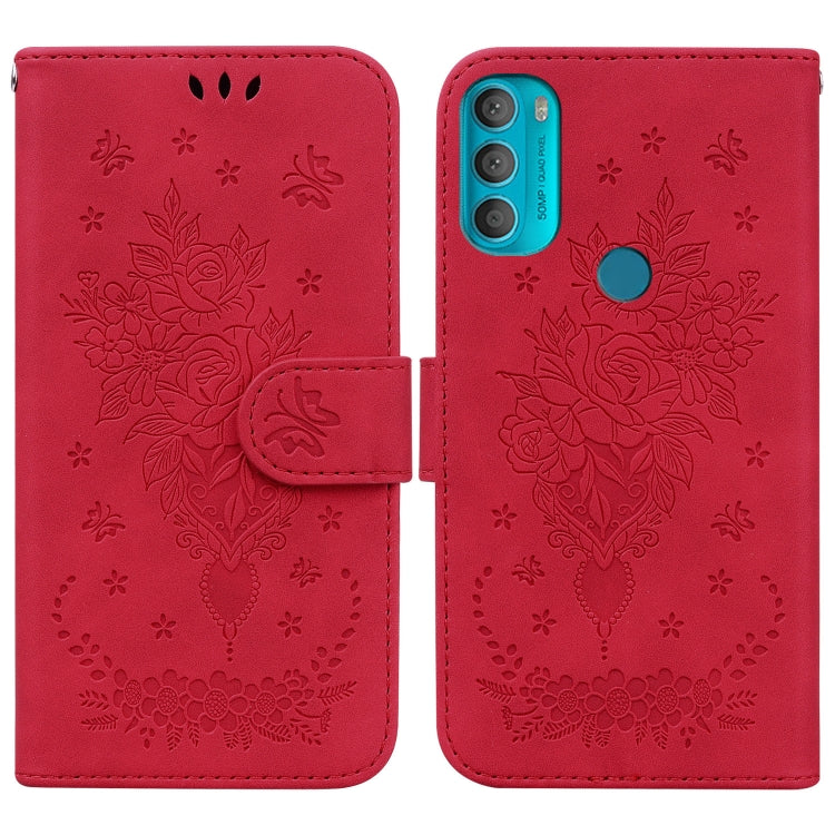 For Motorola Moto G71 Butterfly Rose Embossed Leather Phone Case