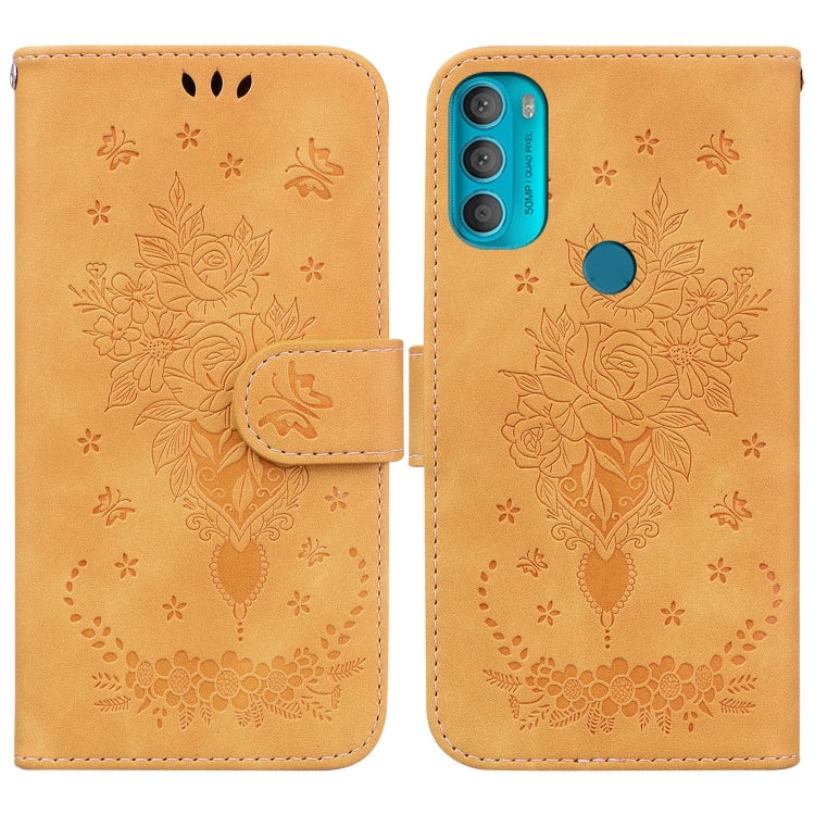 For Motorola Moto G71 Butterfly Rose Embossed Leather Phone Case