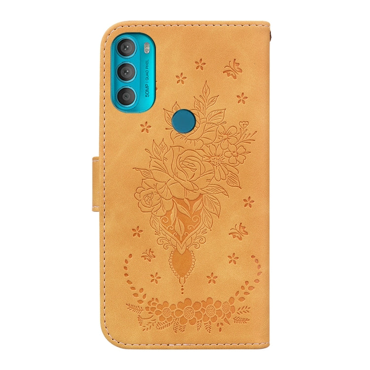 For Motorola Moto G71 Butterfly Rose Embossed Leather Phone Case