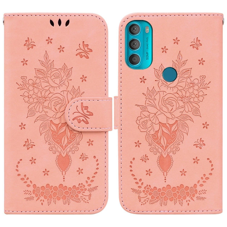 For Motorola Moto G71 Butterfly Rose Embossed Leather Phone Case