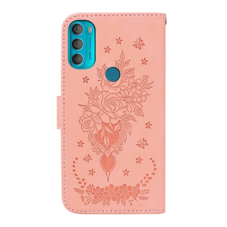For Motorola Moto G71 Butterfly Rose Embossed Leather Phone Case