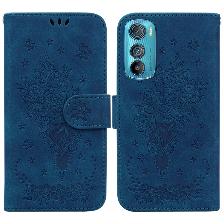 For Motorola Edge 30 Butterfly Rose Embossed Leather Phone Case