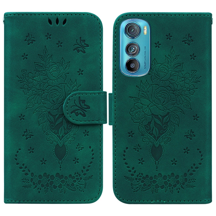 For Motorola Edge 30 Butterfly Rose Embossed Leather Phone Case