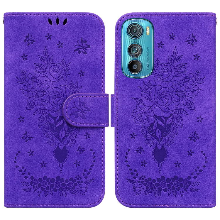 For Motorola Edge 30 Butterfly Rose Embossed Leather Phone Case