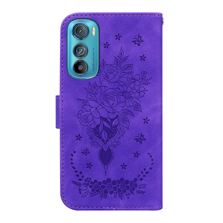For Motorola Edge 30 Butterfly Rose Embossed Leather Phone Case
