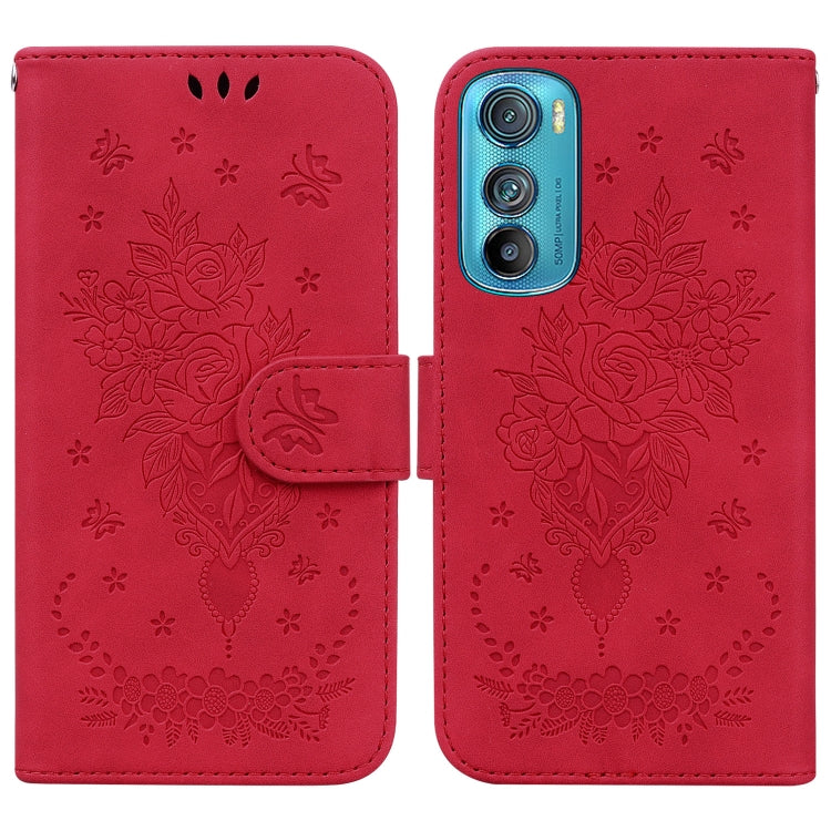 For Motorola Edge 30 Butterfly Rose Embossed Leather Phone Case
