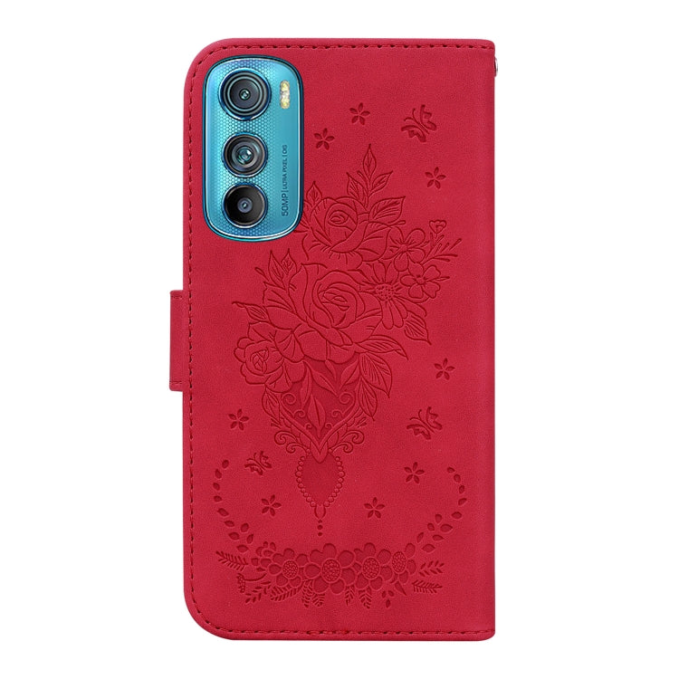 For Motorola Edge 30 Butterfly Rose Embossed Leather Phone Case