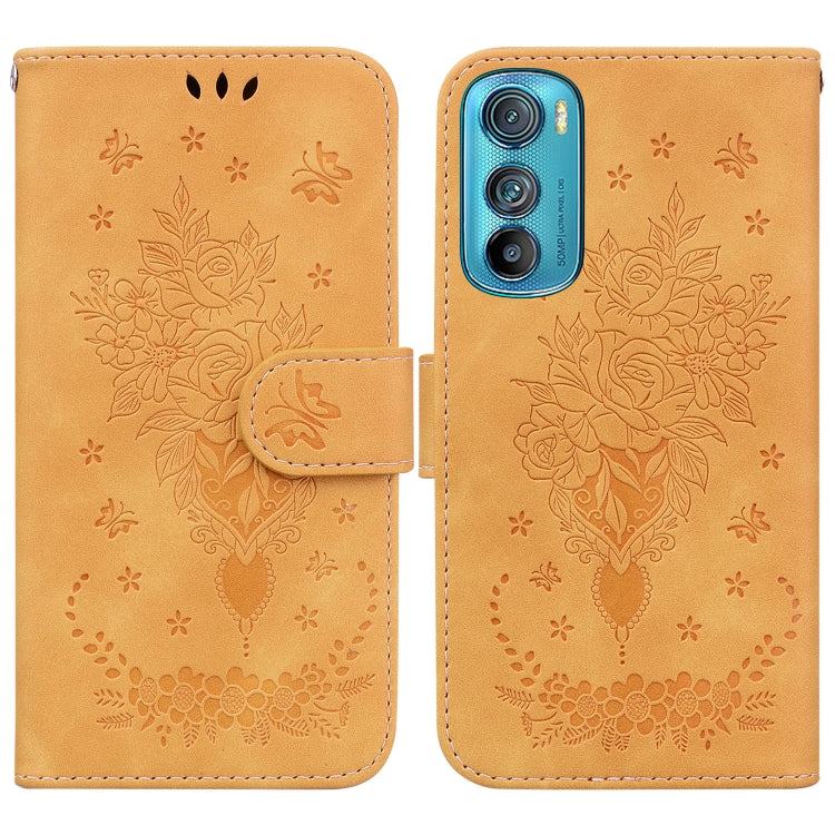 For Motorola Edge 30 Butterfly Rose Embossed Leather Phone Case