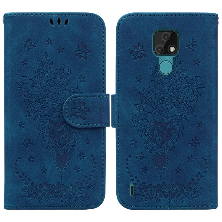 For Motorola Moto E7 Butterfly Rose Embossed Leather Phone Case