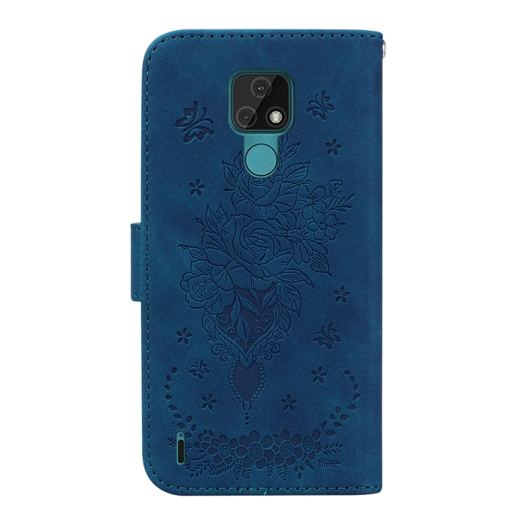 For Motorola Moto E7 Butterfly Rose Embossed Leather Phone Case