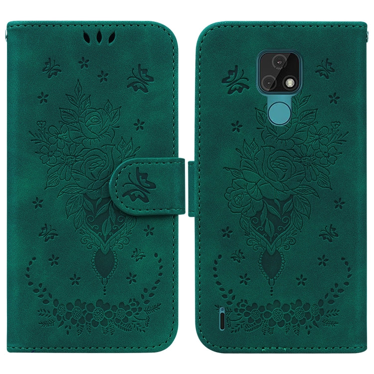 For Motorola Moto E7 Butterfly Rose Embossed Leather Phone Case