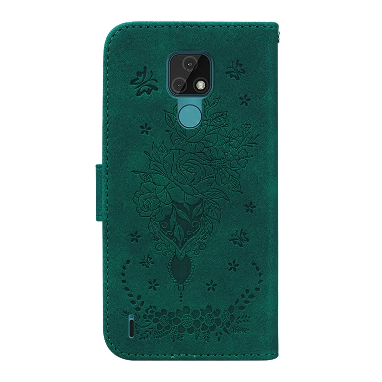 For Motorola Moto E7 Butterfly Rose Embossed Leather Phone Case