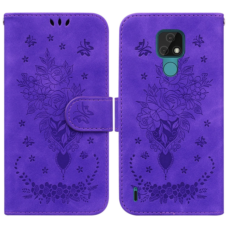 For Motorola Moto E7 Butterfly Rose Embossed Leather Phone Case