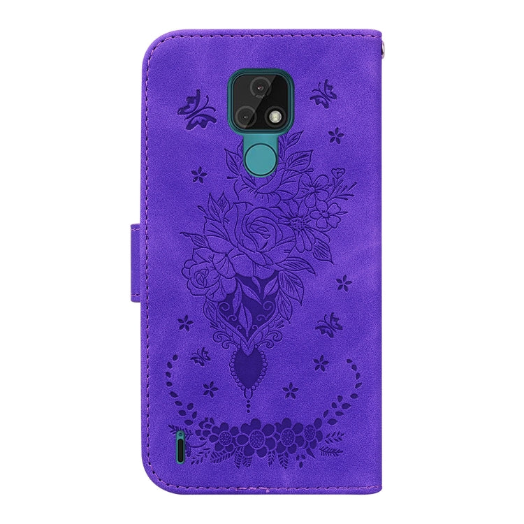 For Motorola Moto E7 Butterfly Rose Embossed Leather Phone Case